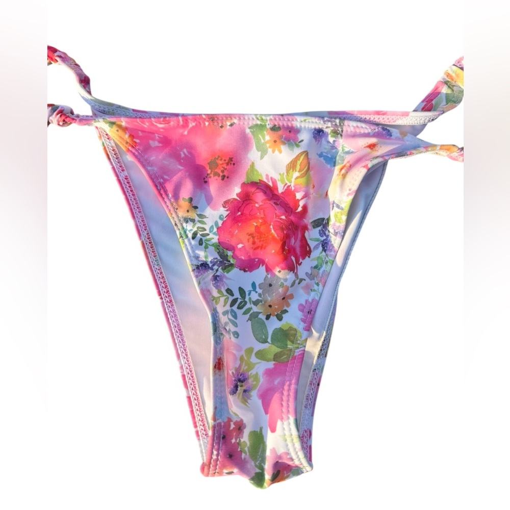 Pink Floral Bandeau Bikini Set strapless bikini top with bottoms size medium - Picture 2 of 6